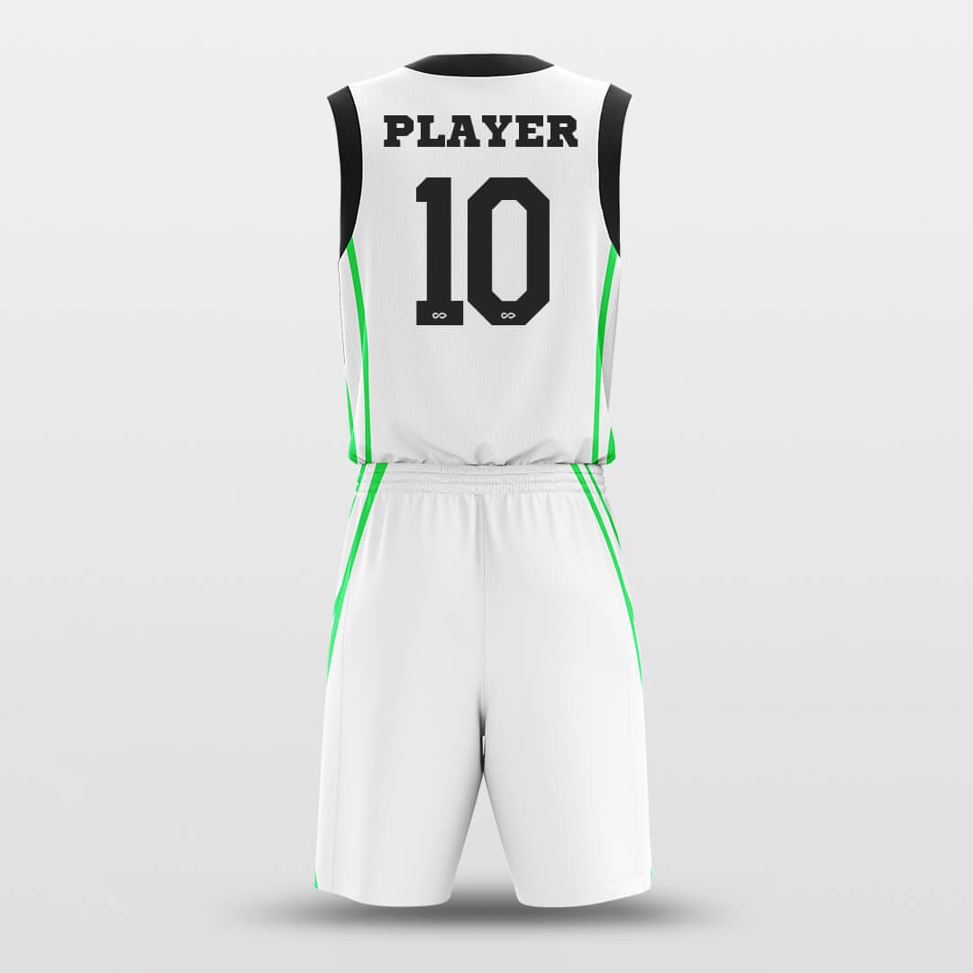 white and green basketball uniform set
