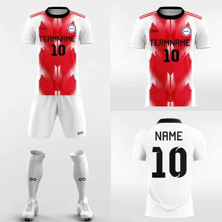 red and white short sleeve soccer jersey kit